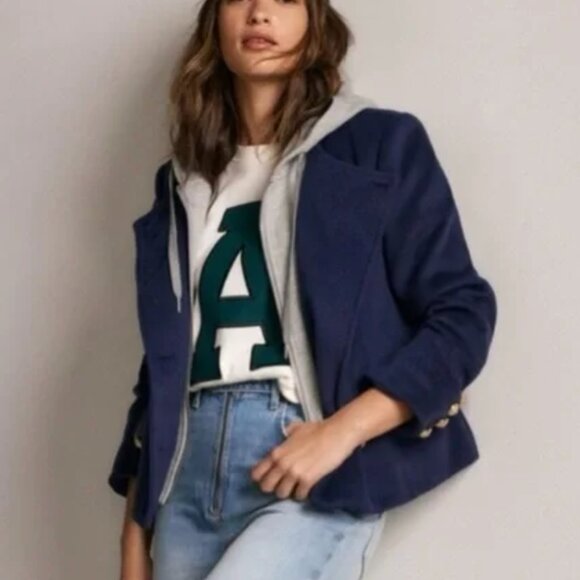 Maeve by Anthropologie Twofer Hoodie Peacoat Jacket - Picture 4 of 7